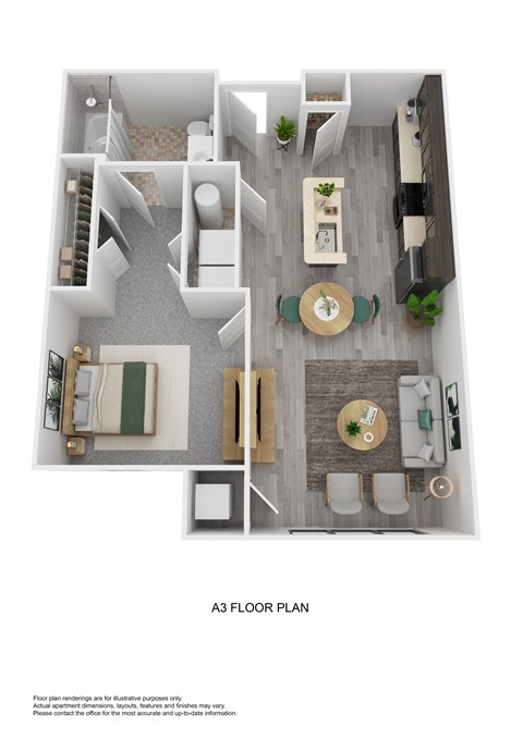 Floor plan for 1 bed, 1 bath, 649 sqft